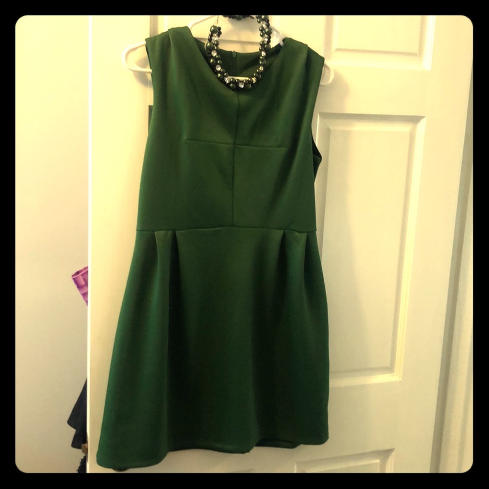 Green A Line Dress with necklace